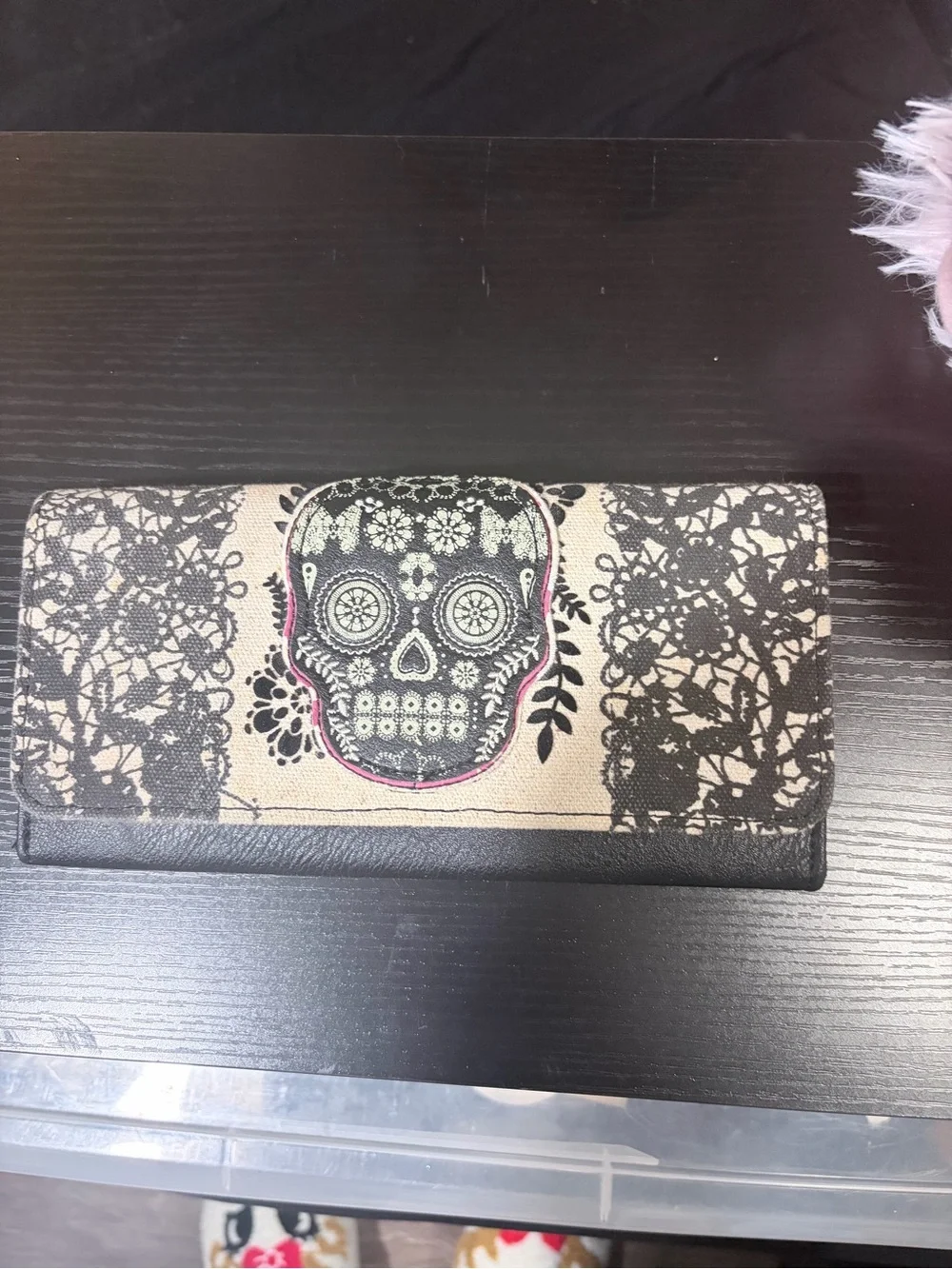 Beige and Black Sugar Skull Women's Wallet